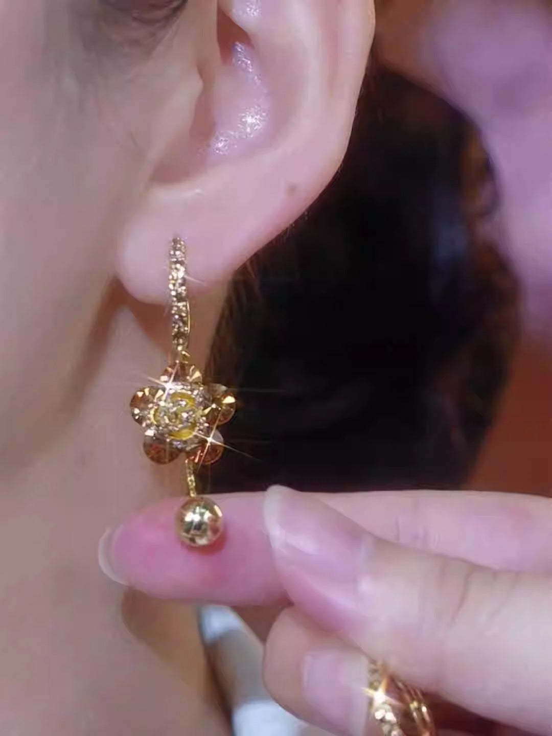 Discounted Golden Rose Tassel Ball Trendy Earrings