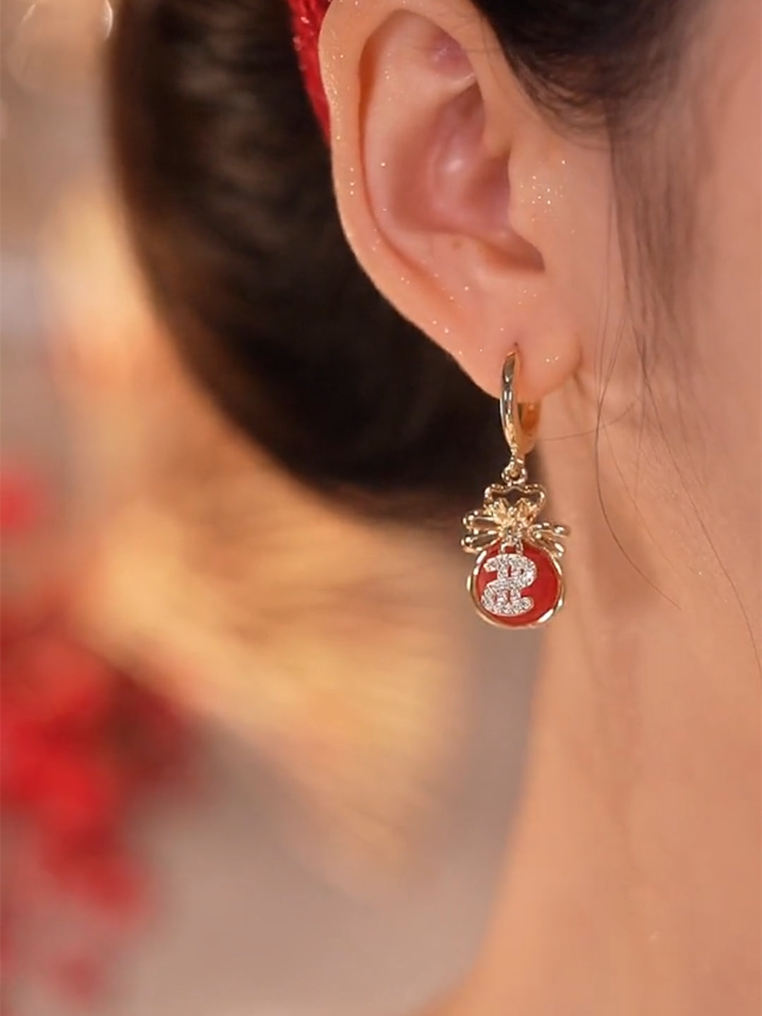 New Year Red Lucky Good Luck Earrings