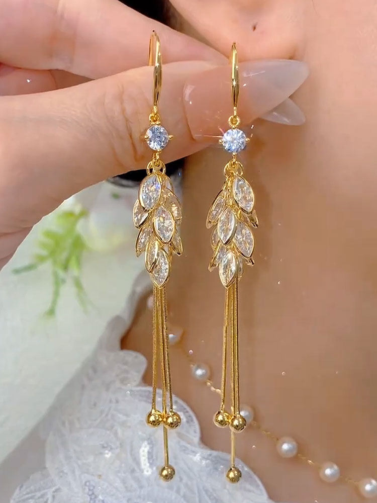 New Wheat Ear Zircon Long Tassel Ear Hook Earrings for Women
