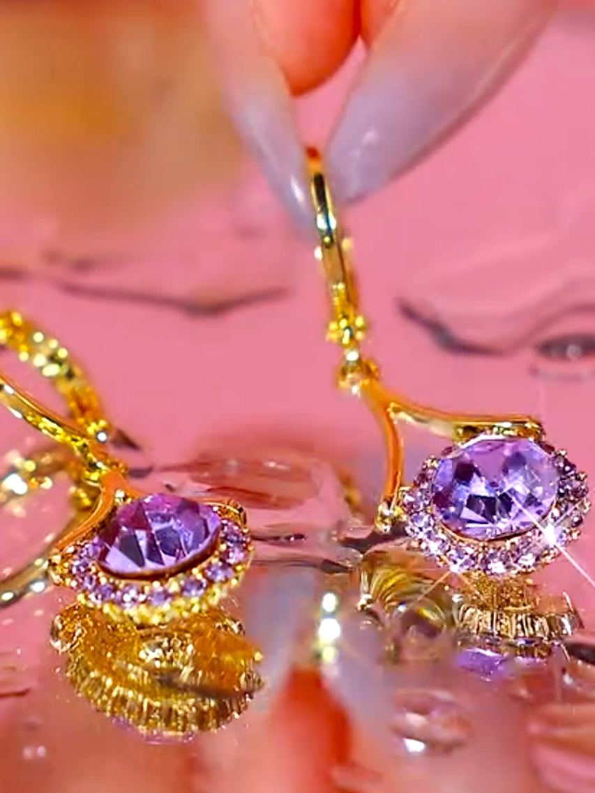 Women's Accessories Simple And Elegant Purple Crystal Drop Earrings