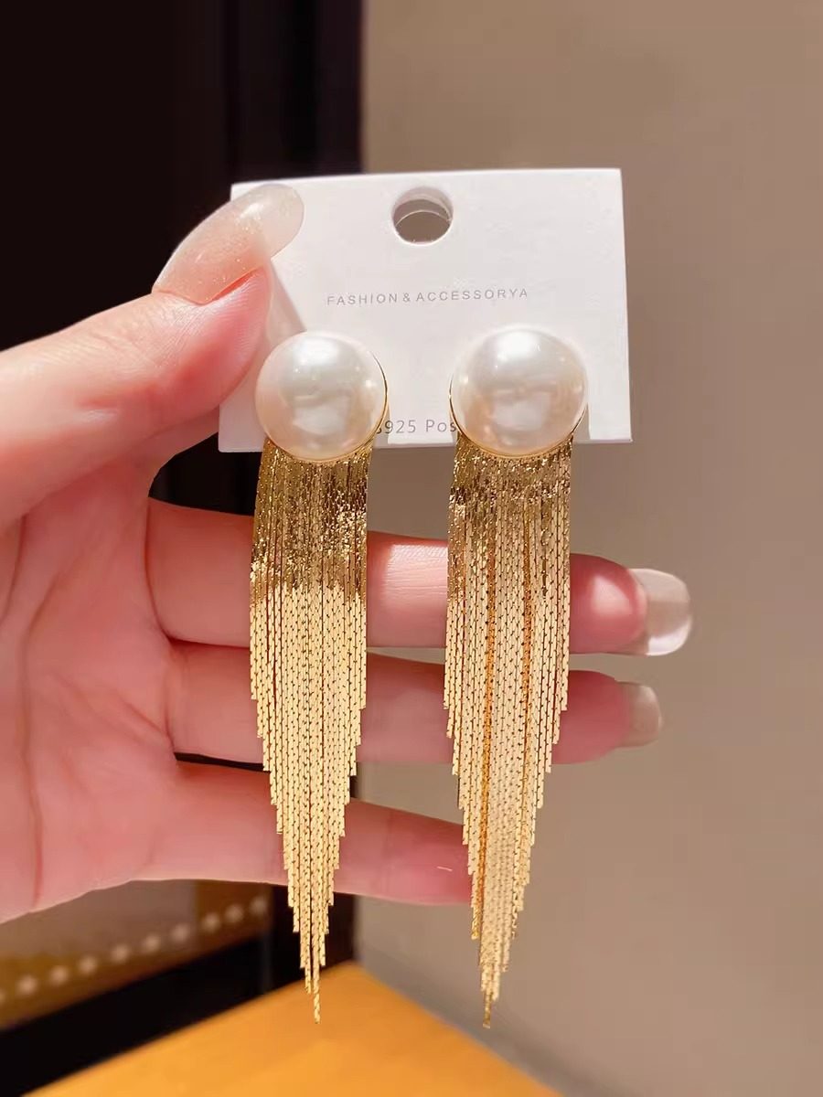 Fashionable Pearl Tassel Earrings for Women Accessories