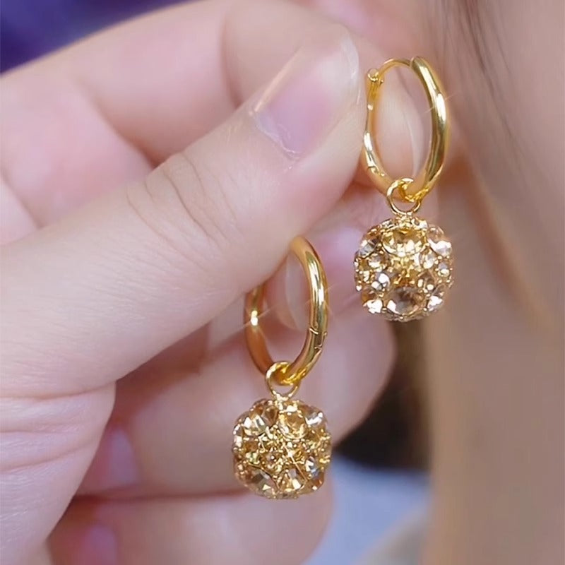 Fashionable Golden Zircon Ball Earrings For Women Accessories