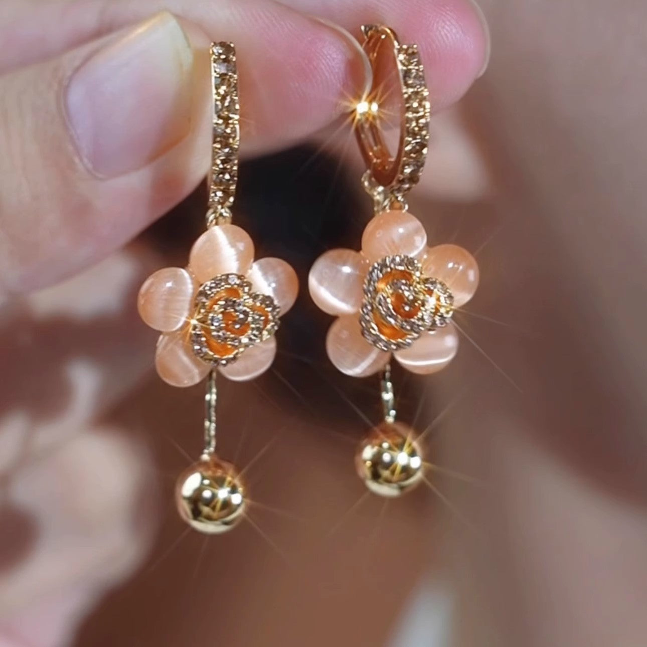 Exquisite Diamond Opal Flower Earrings Elegant Accessories