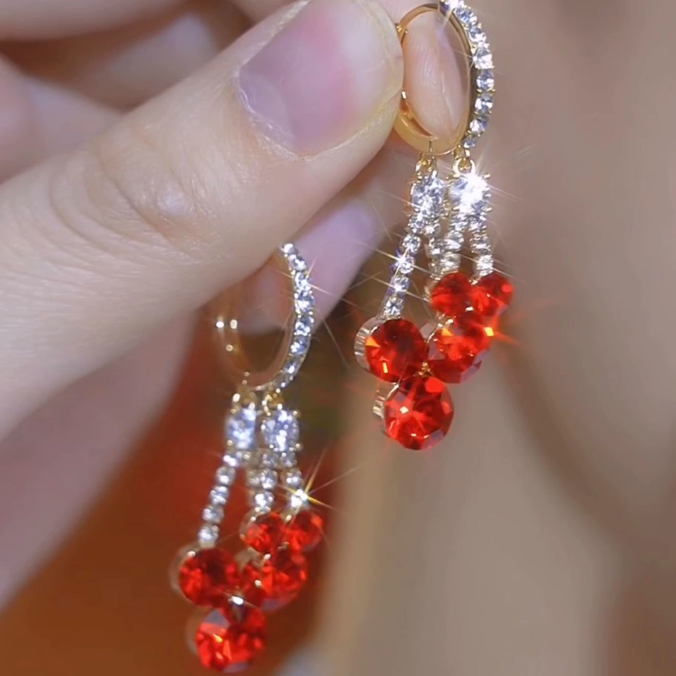 Red Diamond Zircon Earrings Long Elegant Earrings For Women