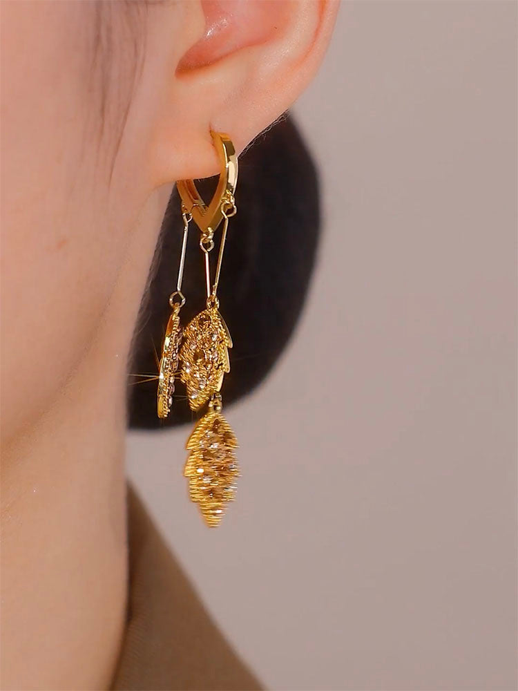Temperament Long Coffee Color Leaf Earrings Female Accessories