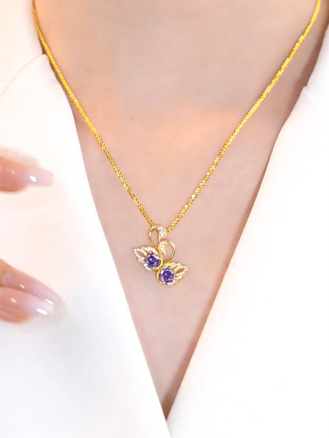 Collar de clavícula con cisne morado, colgante personalizado para mujer, accesorios de cadena de oro