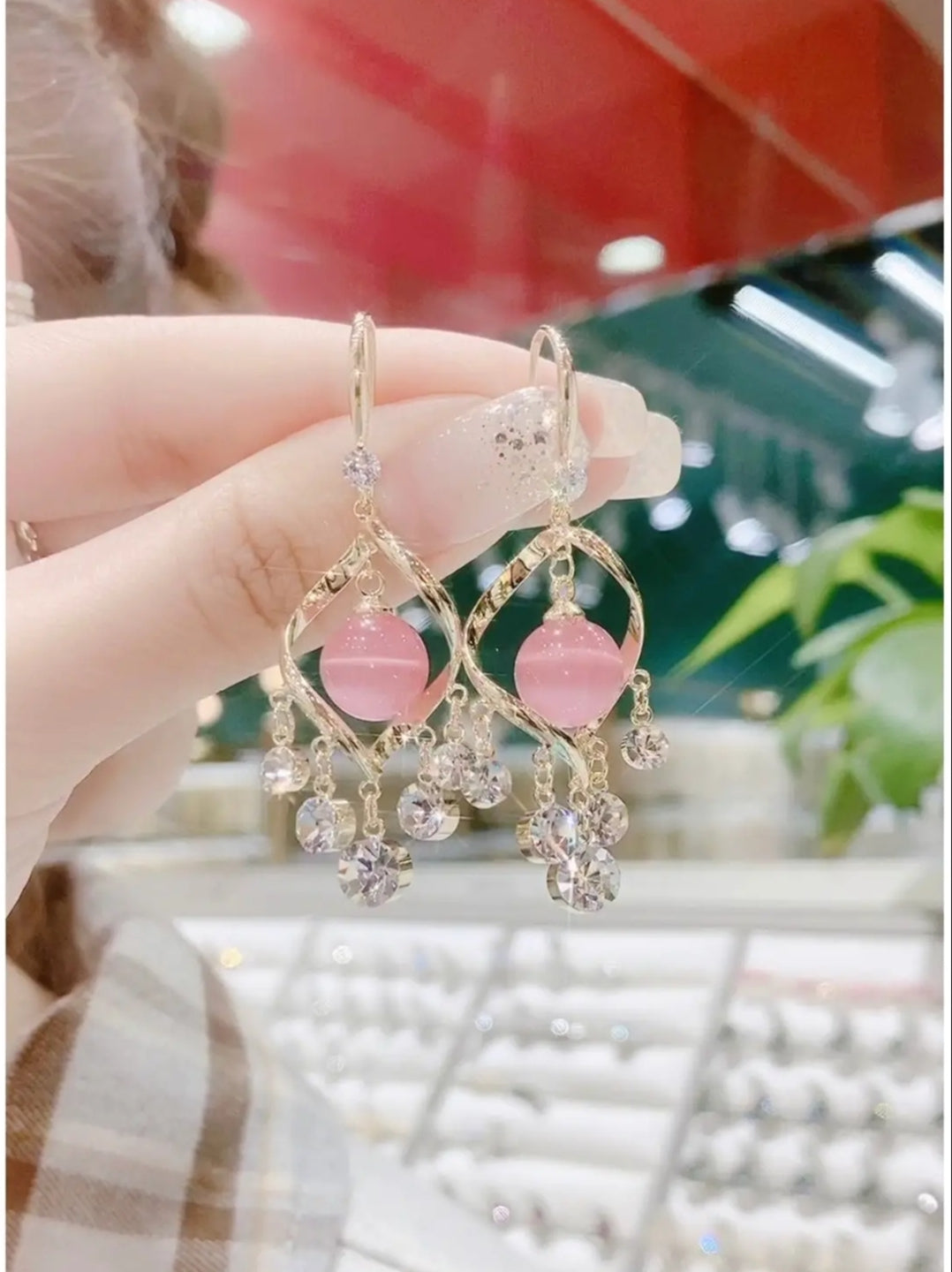 Katzenauge Rosa Tropfen Ohrringe