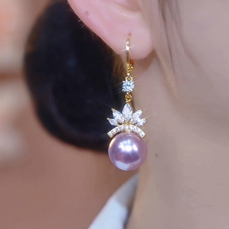 Zircon Wheat Ear Purple Pearl Earrings Women'S Accessories