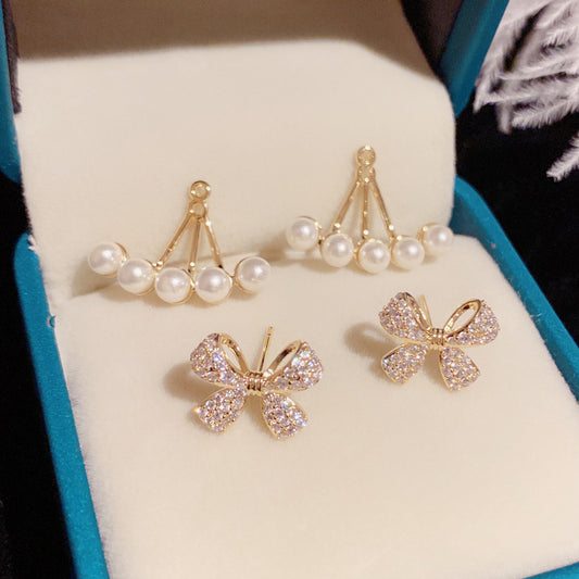 Fashion Sweet Bow Pearl Earrings Women S925 Silver Needle Earrings