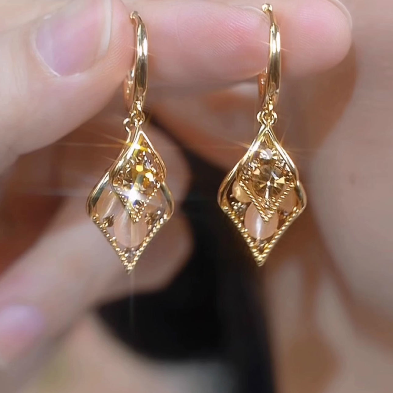 Super Shiny Brown Geometric Diamond Crystal Earrings