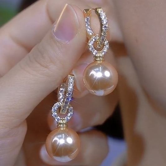 Personalized Zircon Champagne Pearl Elegant Earrings
