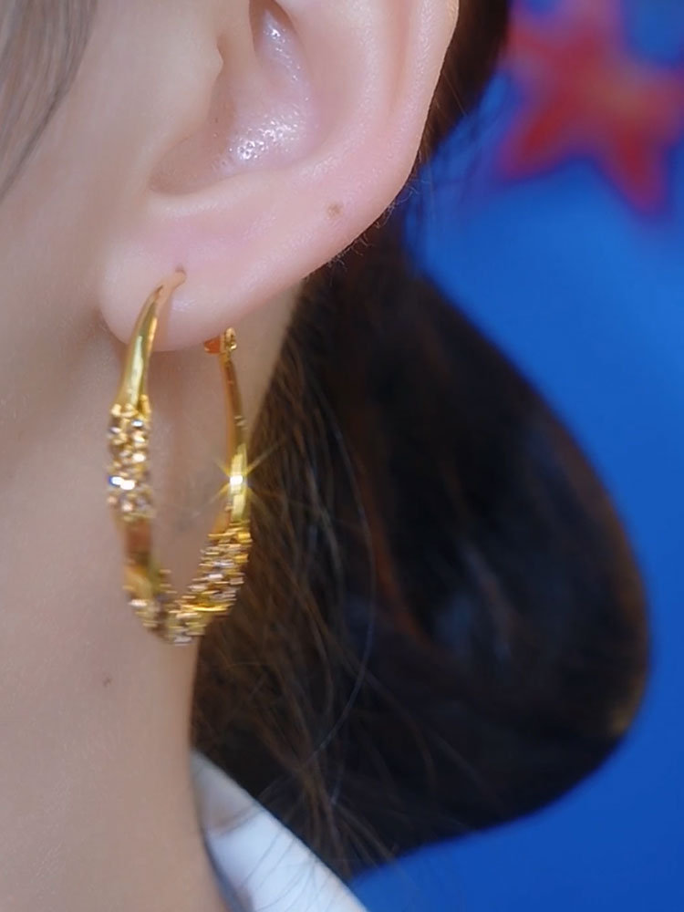 Pendientes de aro de diamantes dorados Pendientes de aro grandes Accesorios para mujer franceses
