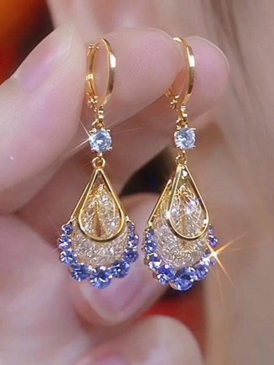 Pendientes de gota de agua de cristal morado con diseño de nicho de alta gama para mujer