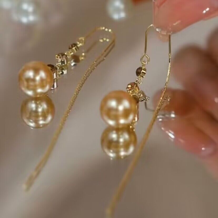 Women's Long Tassel Champagne Pearl Earrings