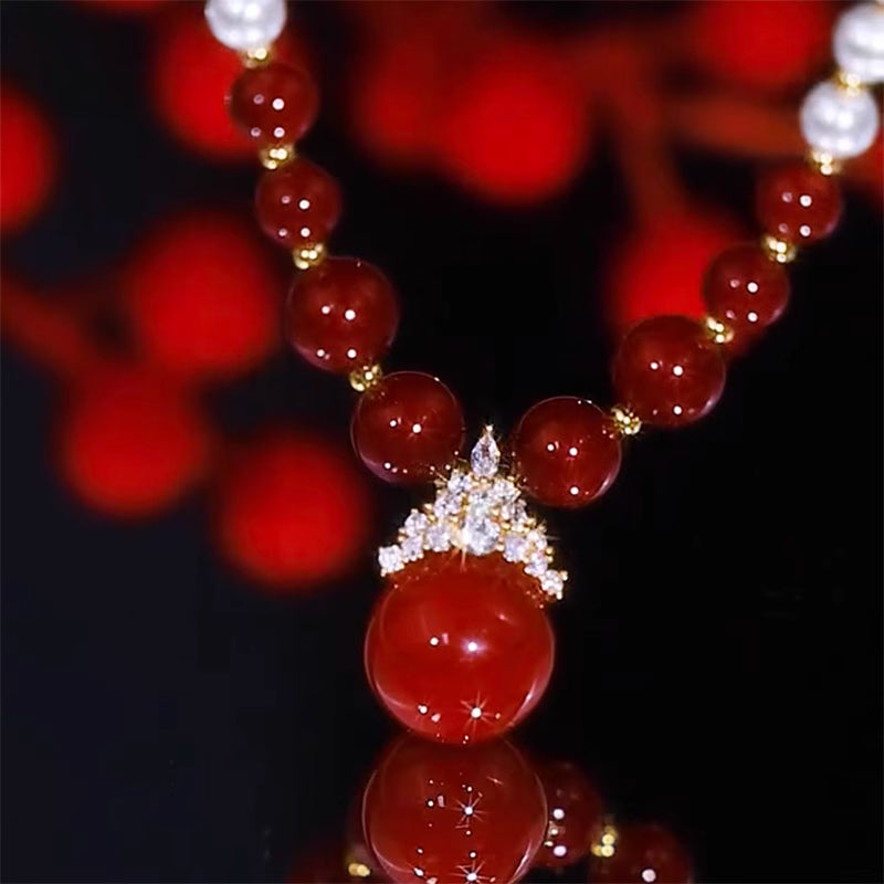 Red And White Pearl Necklace Light Luxury Women'S Fashion Jewelry