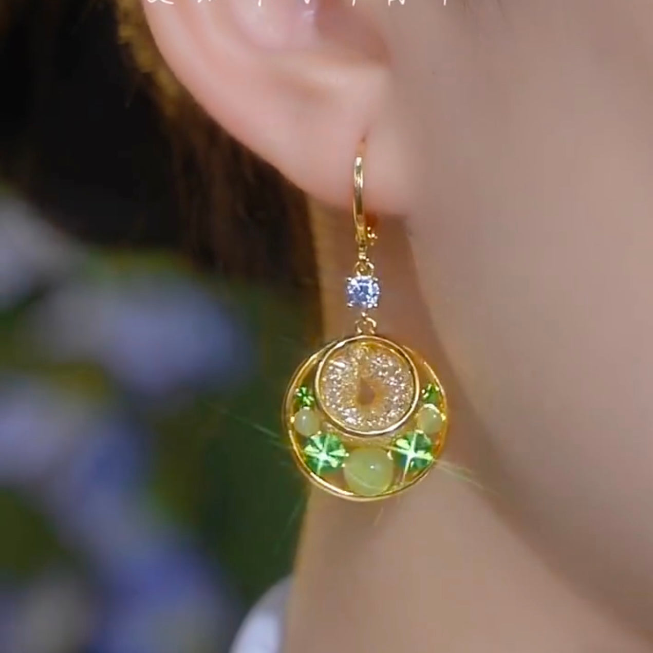 Fashion Circle Green Diamond Cat's Eye Earrings