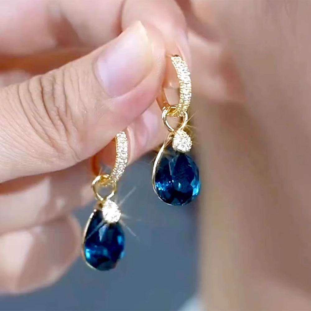 Blue Crystal Zircon Earrings Women's Accessories