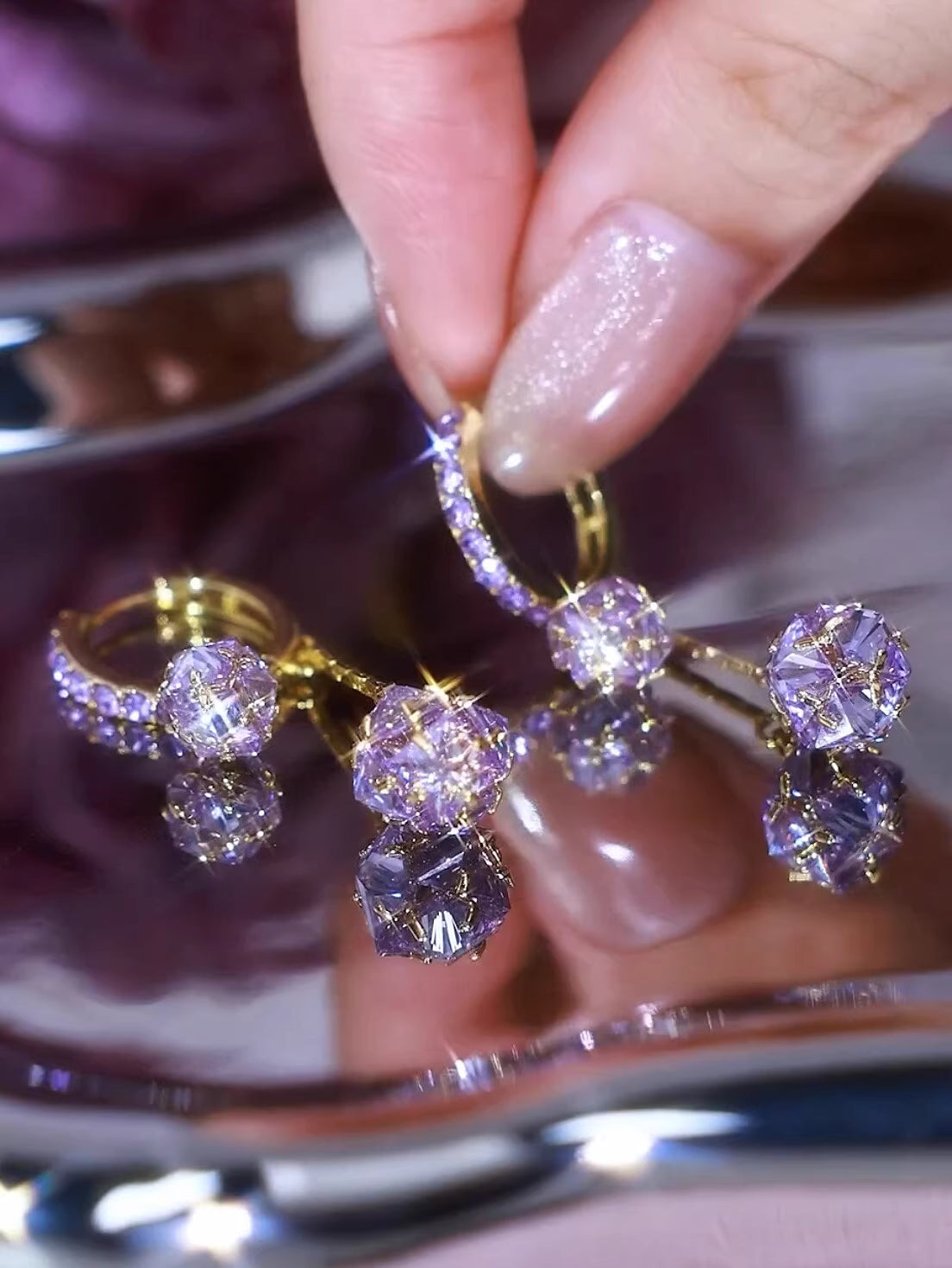 Purple Zircon Ball Tassel Earrings Women's Fashion Jewelry