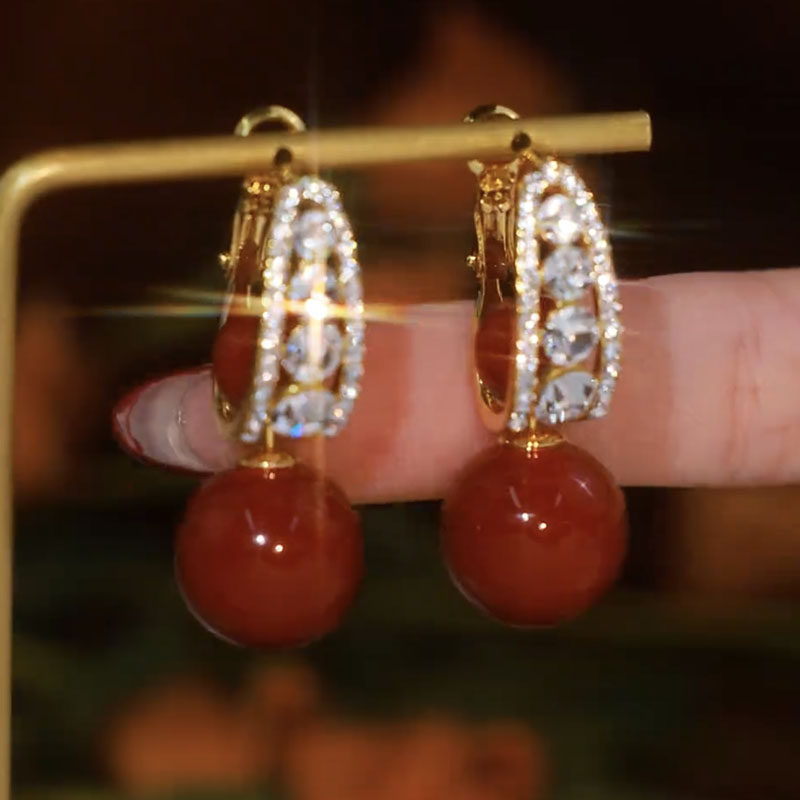 Luxury Red Pearl & Zircon Drop Earrings – Convertible 2-in-1 Silver Needle Statement Earrings