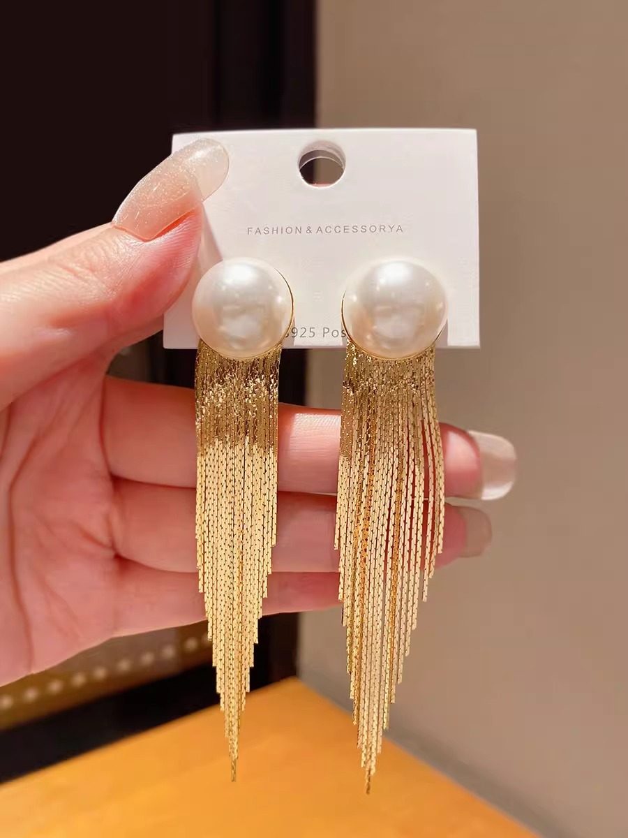 Fashionable Pearl Tassel Earrings for Women Accessories