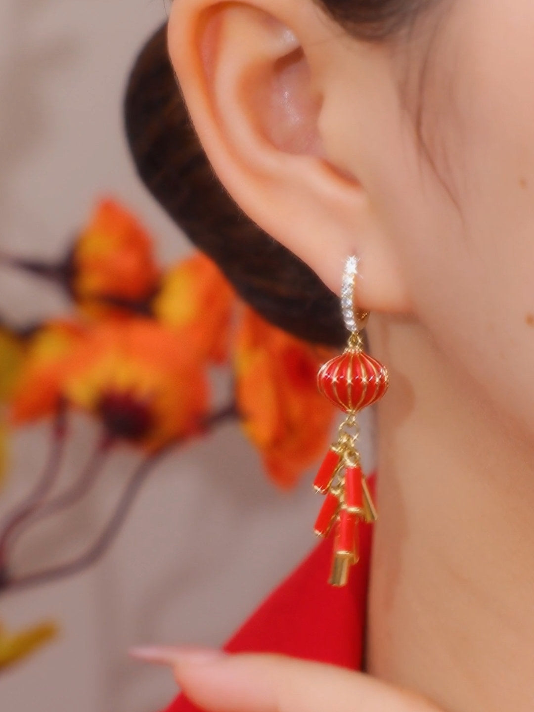 Long Tassel Lantern and Firecracker Earrings for Women, New Year's Earrings