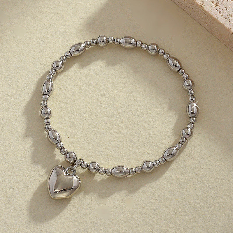 Peach Heart Round Bead Bracelet Fashion Trend Hand Jewelry Solid Love Elastic Bracelet