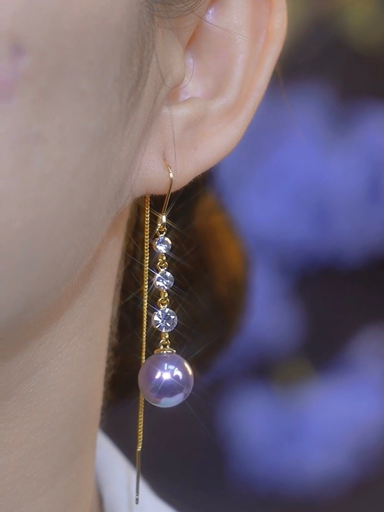 Purple High-grade Pearl Long Tassel Earring Accessories