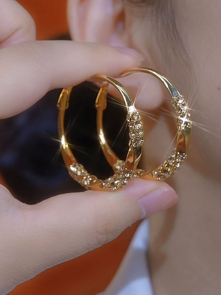 Pendientes de aro de diamantes dorados Pendientes de aro grandes Accesorios para mujer franceses