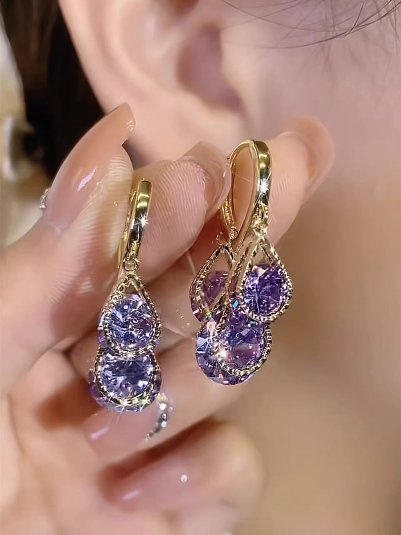 Exquisite Purple Crystal Earrings for Women Accessories