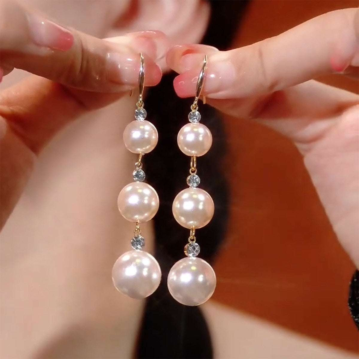 Elegant Long Pearl Tassel Earrings with Cubic Zirconia – French Luxury Statement Earrings for Women