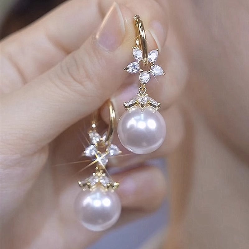 White Pearl Flower Zirconia Earrings