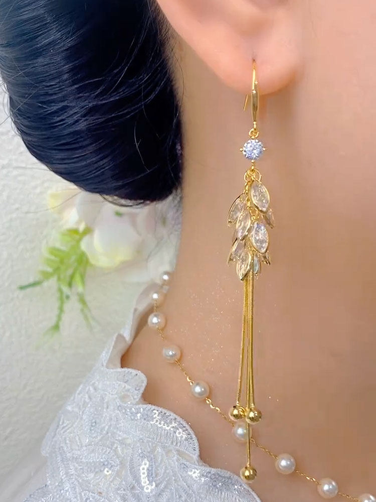 New Wheat Ear Zircon Long Tassel Ear Hook Earrings for Women