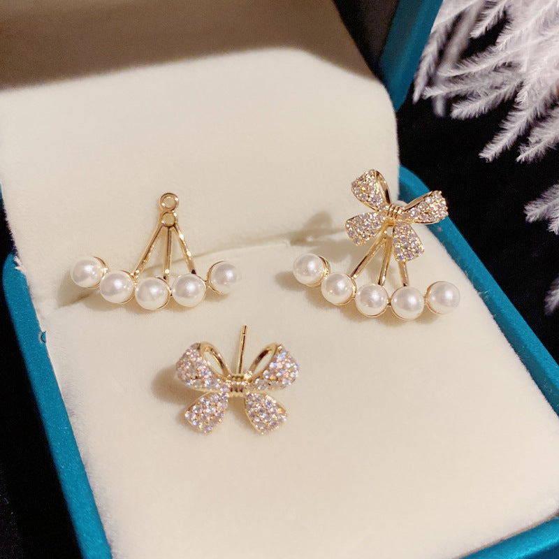 Fashion Sweet Bow Pearl Earrings Women S925 Silver Needle Earrings