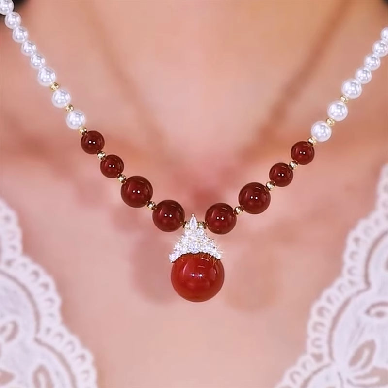 Red And White Pearl Necklace Light Luxury Women'S Fashion Jewelry
