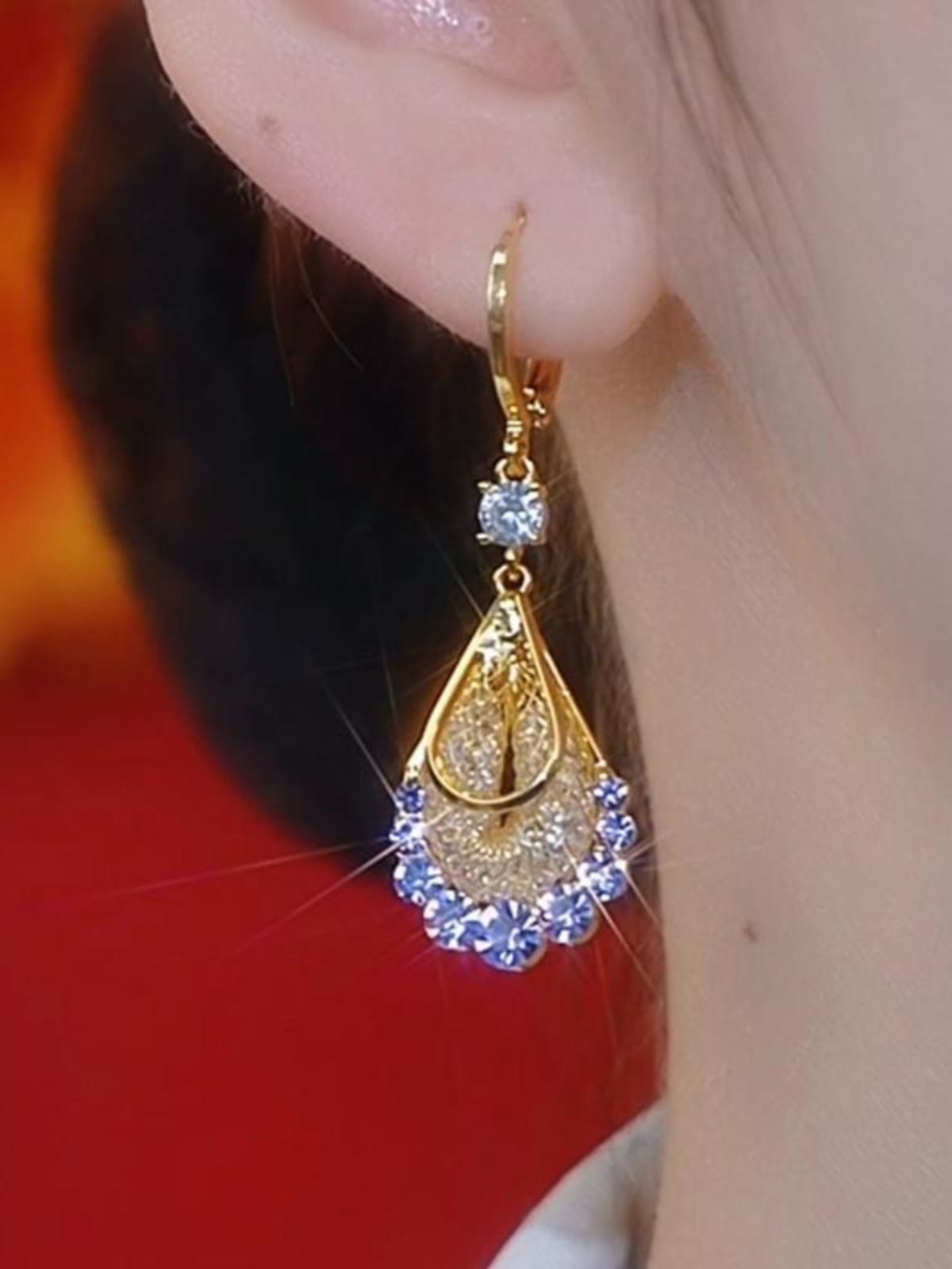 High-End Niche Design Purple Crystal Water Drop Earrings For Women