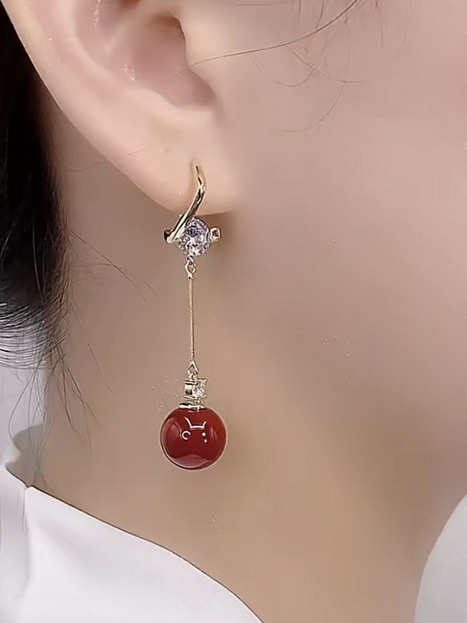 Long Zircon Tassel Red Bean Earrings For Women