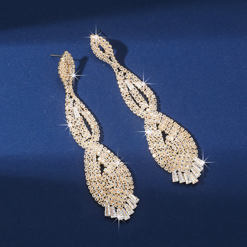 Exaggerated Super Long Earrings Rhinestone Zircon Earrings Dress Party Accessories