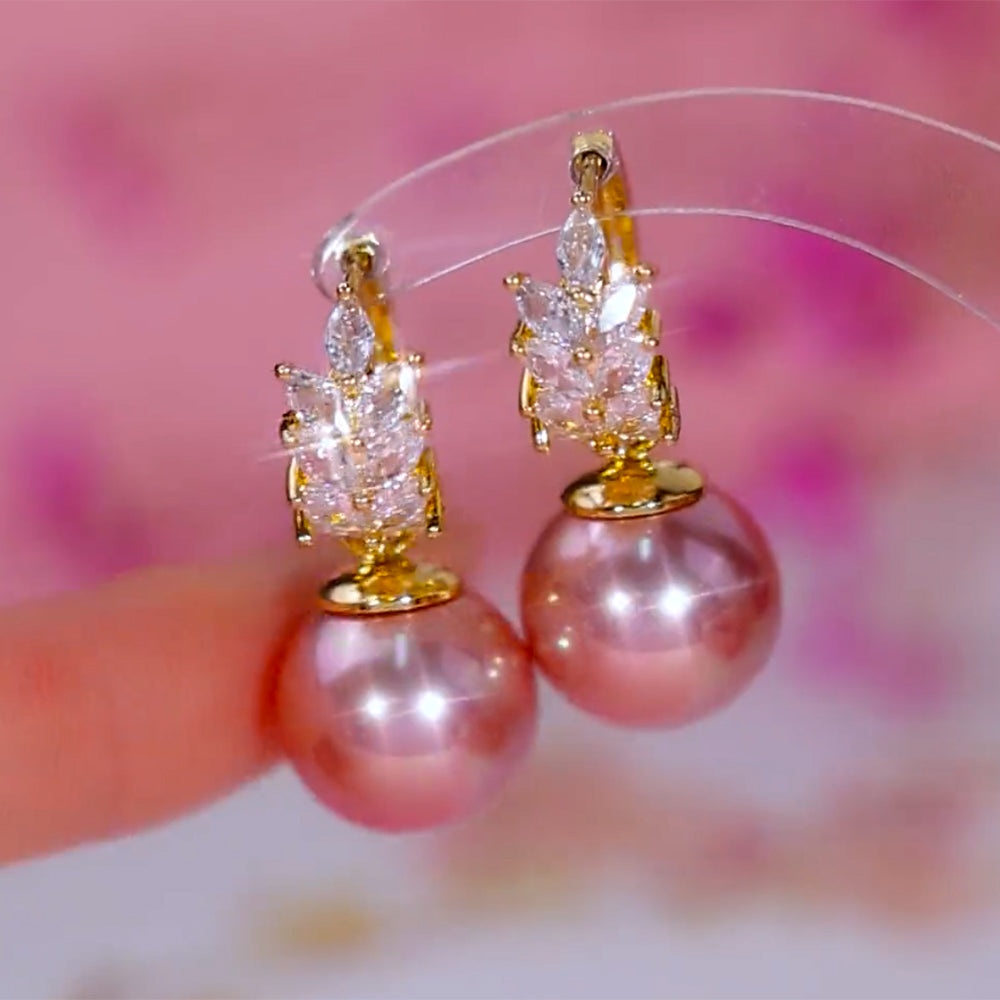 Fashionable And Versatile Wheat Ear Temperament Pink Pearl Earrings