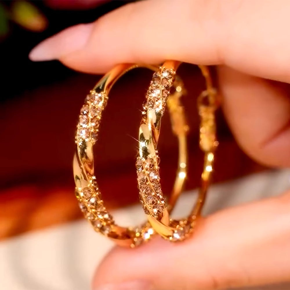Pendientes de aro de diamantes dorados Pendientes de aro grandes Accesorios para mujer franceses