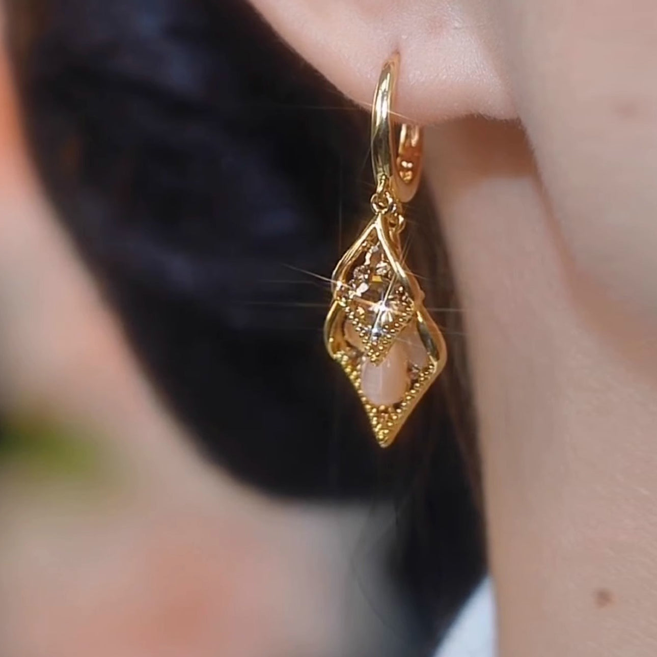 Super Shiny Brown Geometric Diamond Crystal Earrings