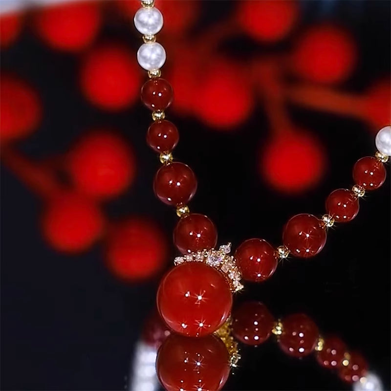 Red And White Pearl Necklace Light Luxury Women'S Fashion Jewelry
