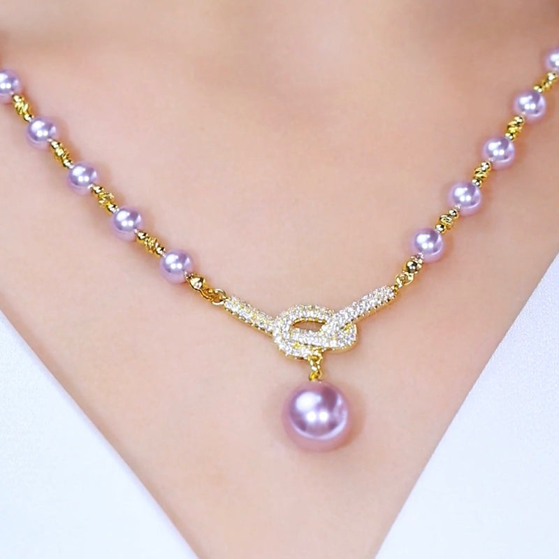 Purple Pearl Necklace Women's Temperament Fashionable and Versatile Clavicle Chain Accessories