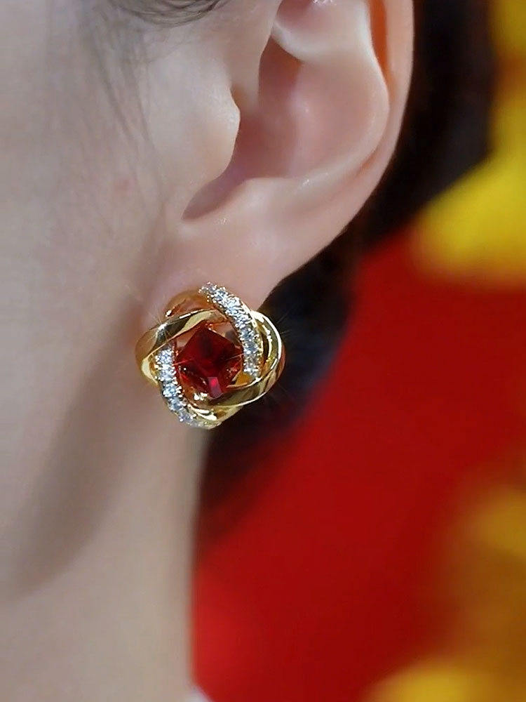 Wrapped Square Zircon Earrings With Super Sparkling Temperament And Popular Accessories