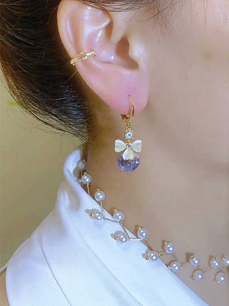 Exquisite Design Fashionable Petal Purple Water Drop Earrings