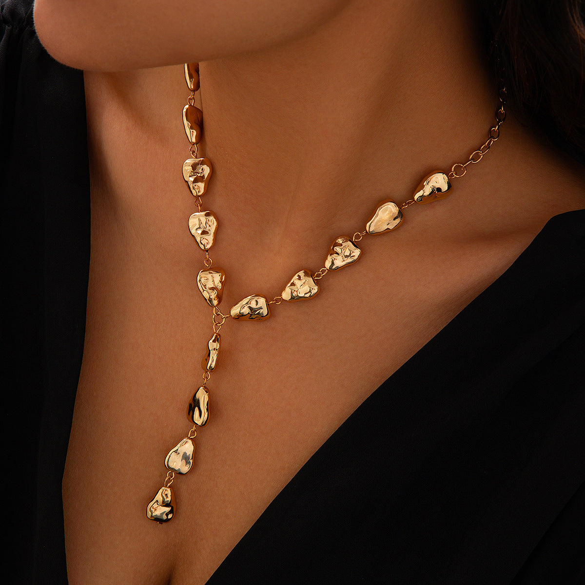 Schmuck Halskette Unregelmäßige Barock Y-förmige Schlüsselbeinkette Flache Tropfen Anhänger Halskette Weiblich