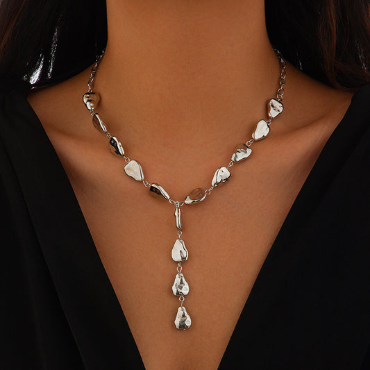 Schmuck Halskette Unregelmäßige Barock Y-förmige Schlüsselbeinkette Flache Tropfen Anhänger Halskette Weiblich