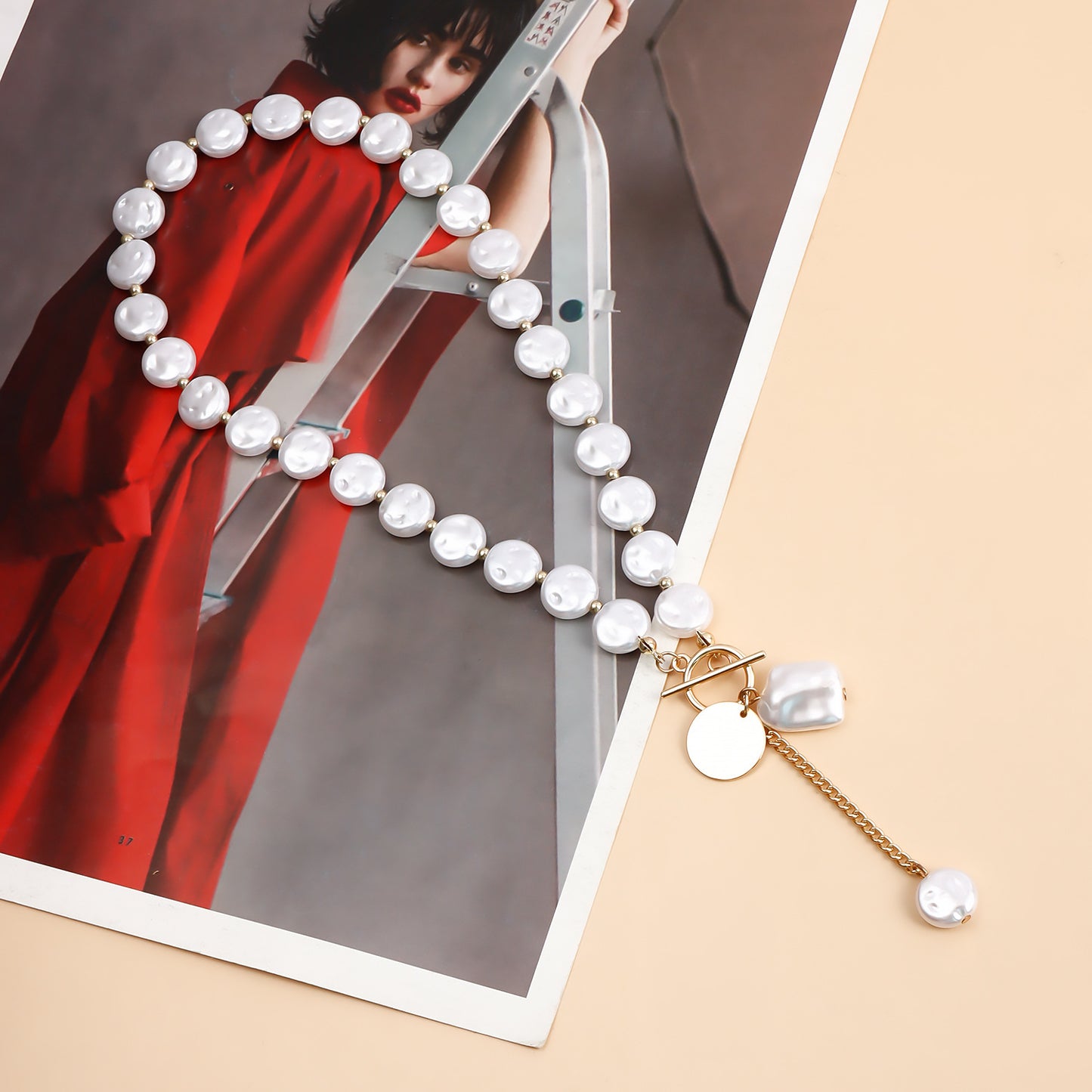 Simple Single Layer Pearl Necklace Tassel Sweater Chain