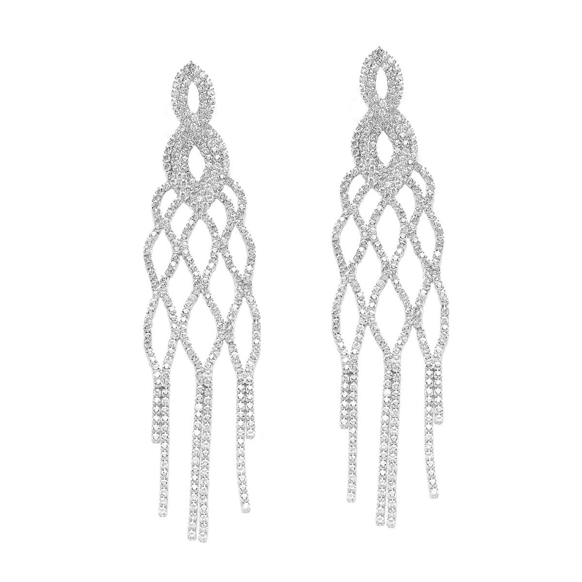 Women's Fashion Earrings Full Diamond Long Tassel Earrings Party Dress Accessories