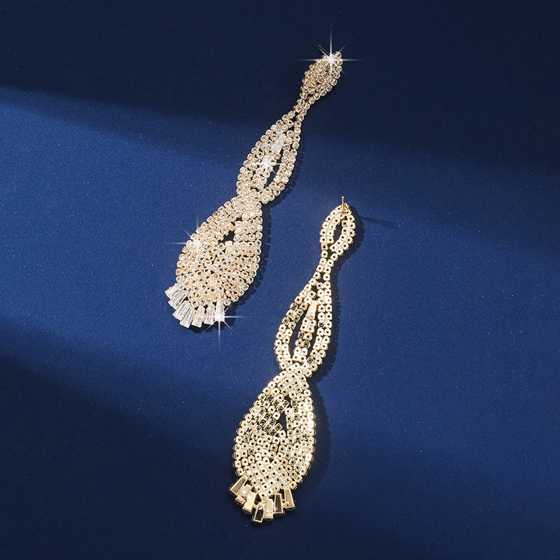 Exaggerated Super Long Earrings Rhinestone Zircon Earrings Dress Party Accessories