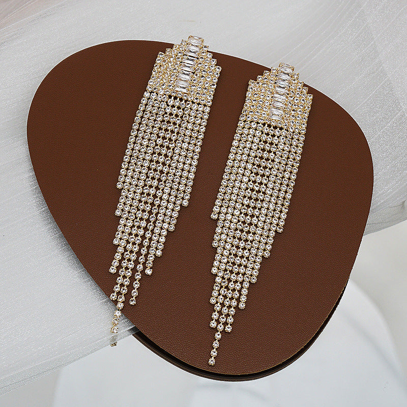 Temperament Simple Tassel Zirconia Long Earrings Rhinestone Retro Accessories